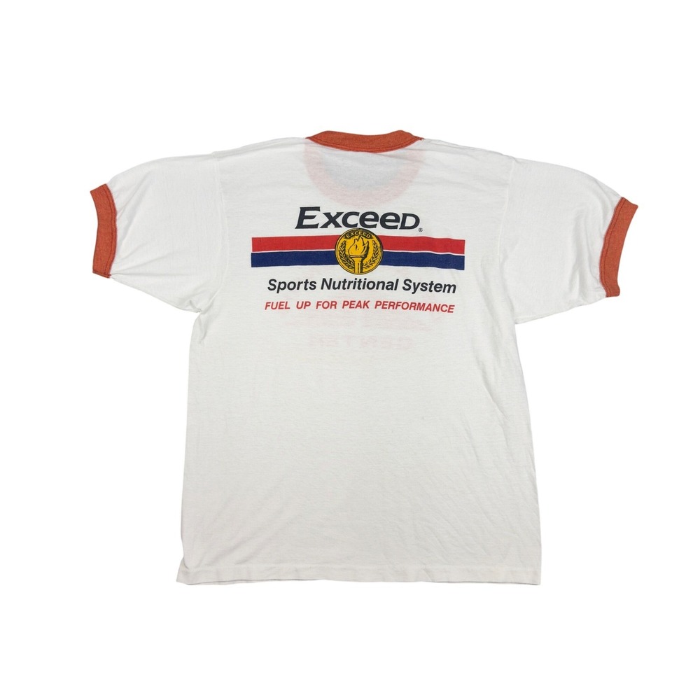 Vtg 80s DeKalb Tennis Center Ringer T Shirt Men's M Exceed Sports White Red